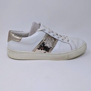 Tory Burch White‎ Leather Gold Sequin Stripe Sneakers Women's Size 8.5